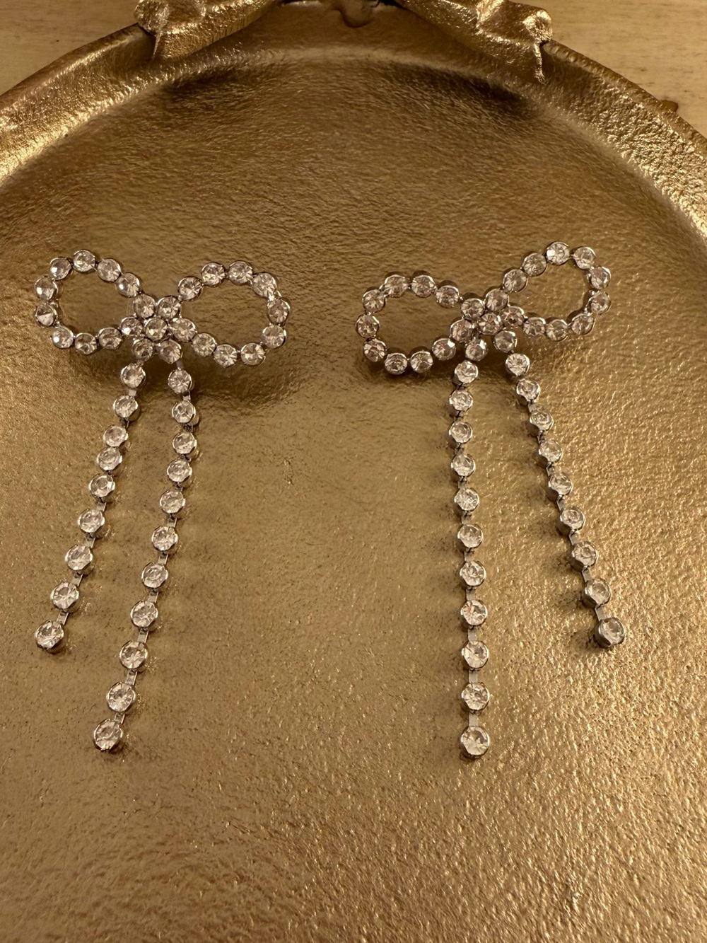 Clear Crystal Bow Dangle Earrings - Sparkling Silver Finish